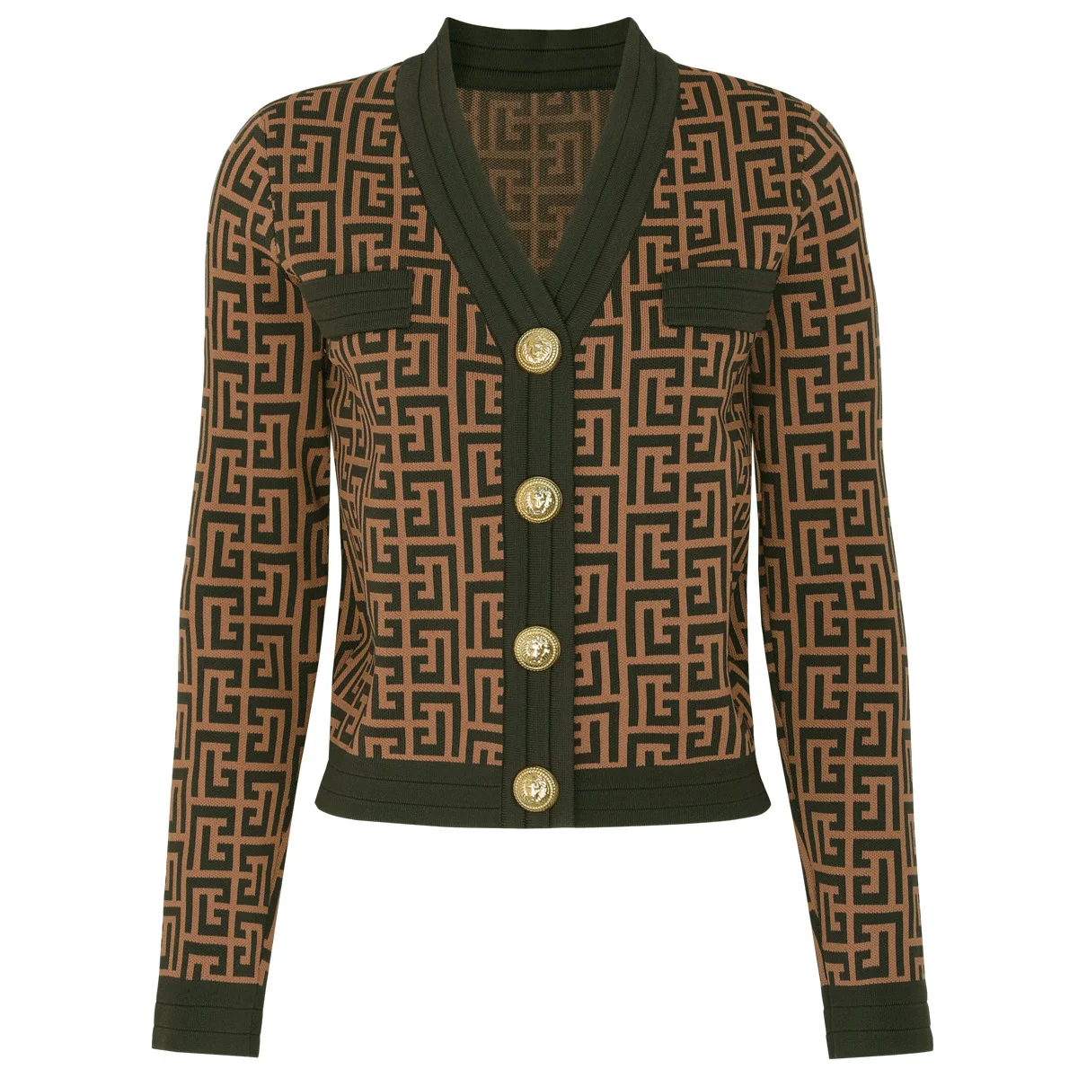 ZJYT Autunno Inverno Nuovi motivi geometrici Cardigan con scollo a V Maglioni Manica lunga Vintage Top Elastico in vita Pantaloni a gamba larga