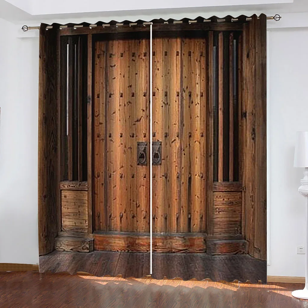 

HUANZHUANG Blackout Curtains Of 2 Panels Fugu Art Wood Door Luxury Fashion Window Drape Curtain For Living Room Bedroom