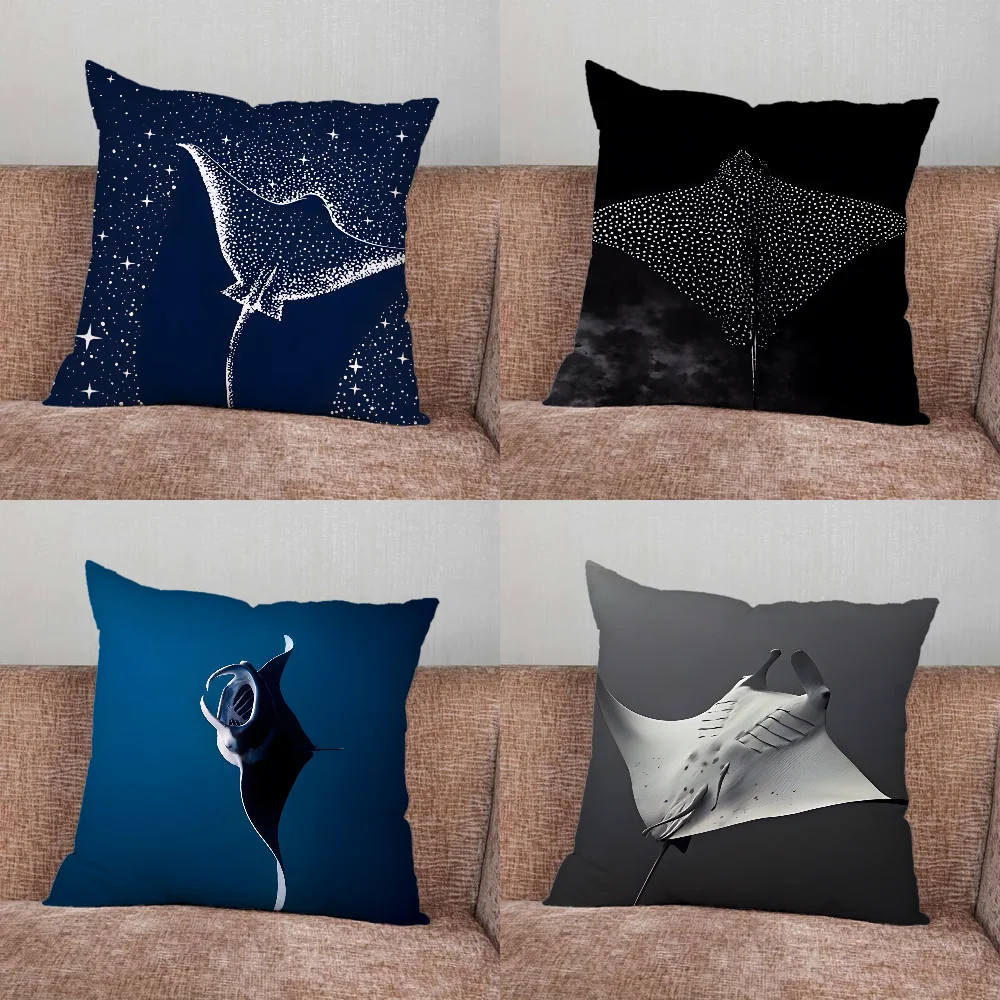 Animal Manta Ray Pillow Case For Home Bedroom Car Office Decoration Living Room Sofa Cushion Cover Suitable