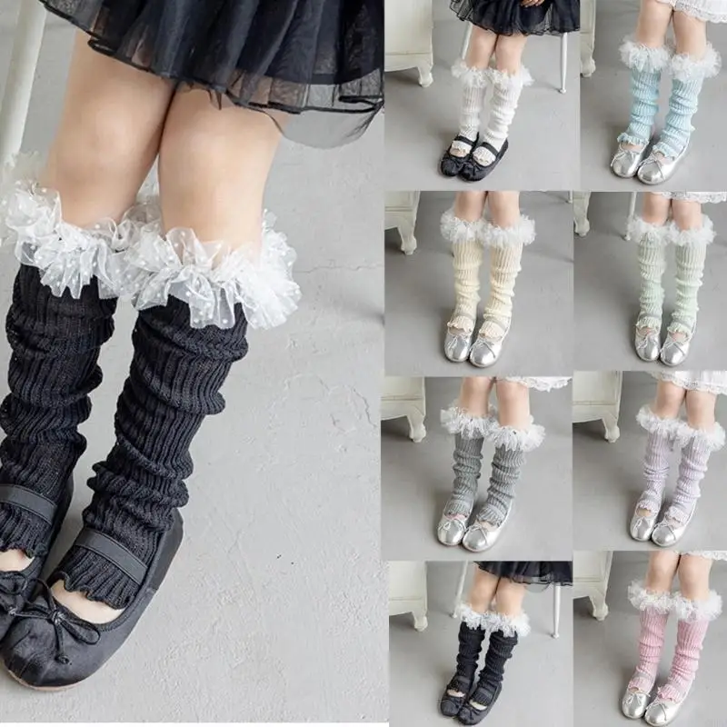 

1 Pair Dot Tulle Lace Children's Leggings Socks Cover for Girls Age 3-13 Years Breathable Elastic Under Knee Socks