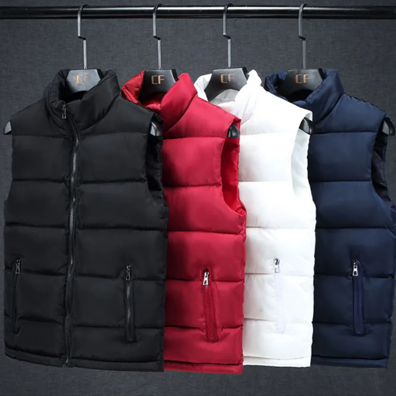 #3617 Black Blue Red White Down Vest Men Zipper Slim Warm Men\'s Vest Sleeveless Jacket Stand Collar Outerwear Mens Vests Winter