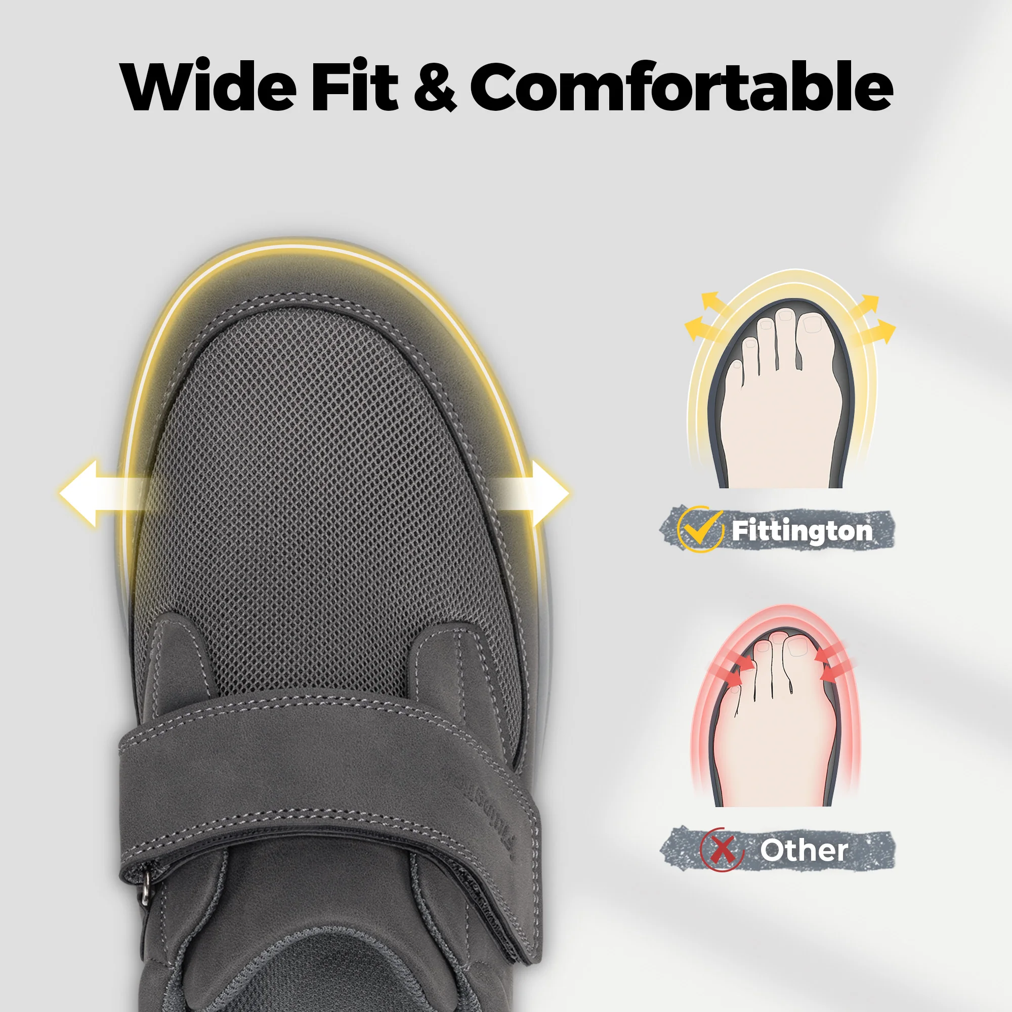 Fittington Men's Diabetic Shoes Extra Wide Toe Winter Boots Warm Plush Lining House Walking Shoes for Men Swollen Feet Non‑Slip