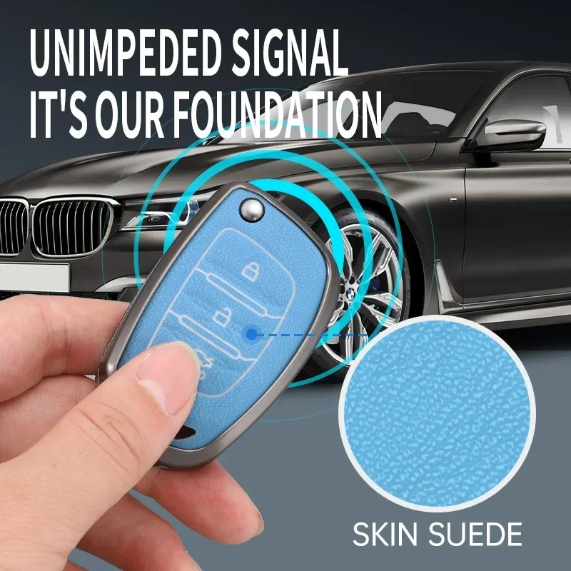 3/4 button Zinc alloy Leather Car Folding Key Cover Case Holder Keychain for Hyundai Avante I10 I20 I30 HB20 IX25 IX35/45 TUCSON