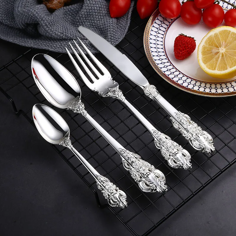 Gold Flatware Sets of Stainless Steel Knives Forks Spoon,Tableware Antique Royal Luxury Style Cutlery Set Restaurant Hotel Use