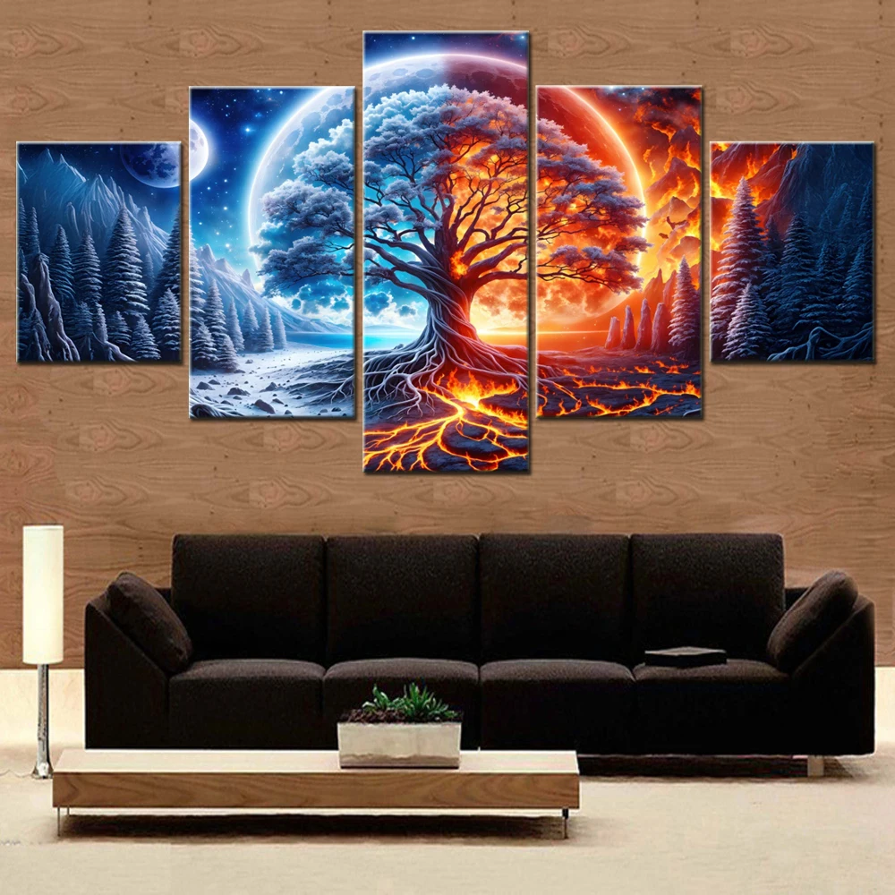 5 قطع قماش جدار الفنون المشهد المشارك اللوحة الطبيعة سريالية Duality خلفية ديكور المنزل صورة الطباعة جدارية حديثة