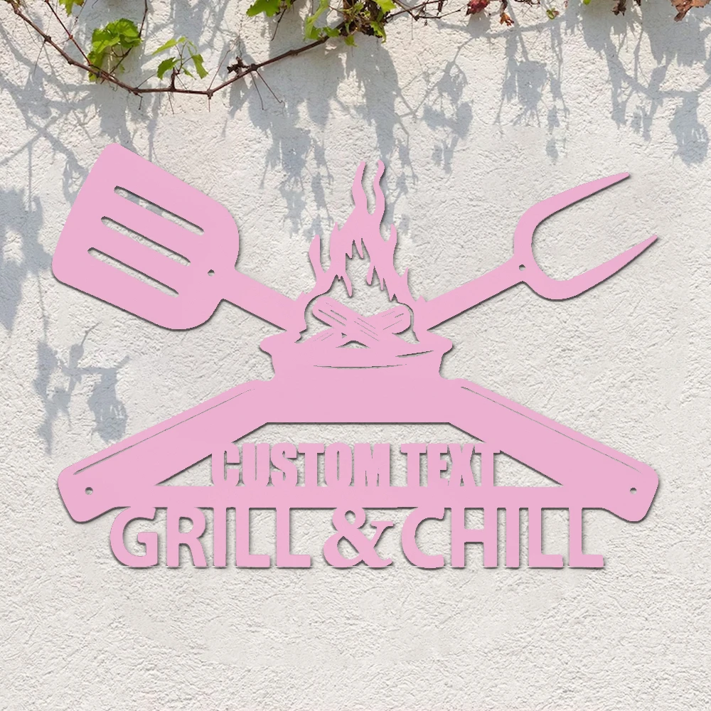 1pc Funny Grill & Chill cook tool tableware Personalized Text Iron Wall Signs Metal Wall Plaque Iron Plate Signs for kitchen