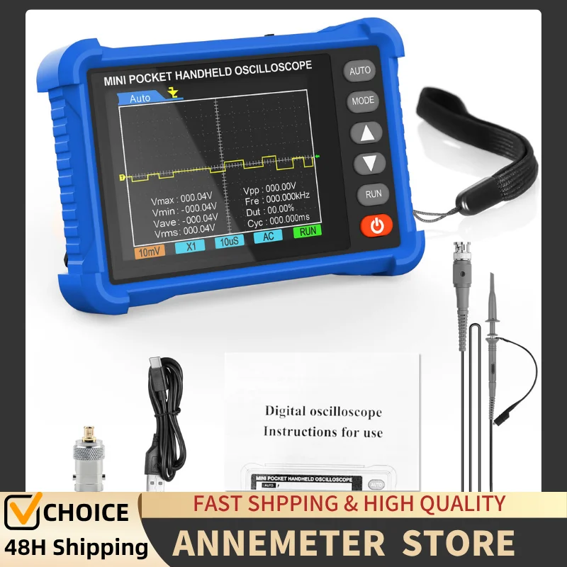 

Handheld Digital Oscilloscope Portable 2.5MS/s 500kHz Bandwidth 2.8’’ LCD with Auto Trigger, Waveform Capture for Electronics