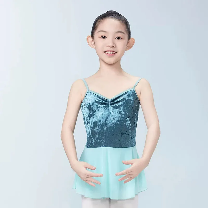 

Shoulder Strap Ballet Leotards for Girls Ballet Dance Dancewear Velvet color matching Gymnastics Leotard Dress