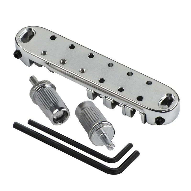 Chrome Metal Plated Roller Saddle Tune-O-Matic Bridge For Les Paul Style Electric Guitar Replacement