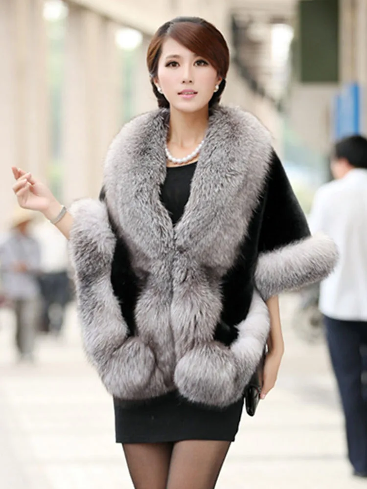 ZADORIN Autumn Winter Fashion Women Faux Fox Fur Coat Female Cloak Poncho Cape Bridal Wedding Dress Shawl Cape Women Overcoat