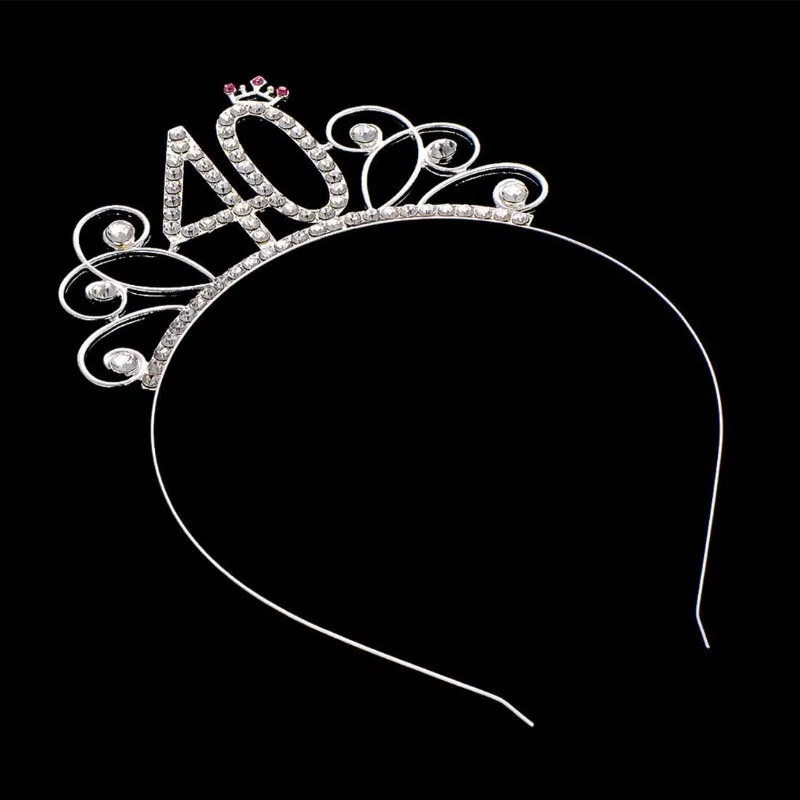 

For Girls Metal 40th Birthday Crown and Headband, for Party Decoration Accessories Happy Women's Rhinestone Crown and Headband