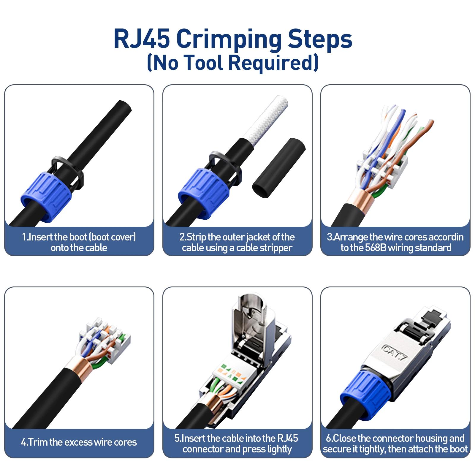 ZoeRax RJ45 CAT8 CAT7 CAT6A Werkzeugloser Ethernet-Kabelstecker, geschirmter 40/10 Gbit/s Netzwerkkabelstecker für 22~24AWG STP LAN-Kabel – Detail 5