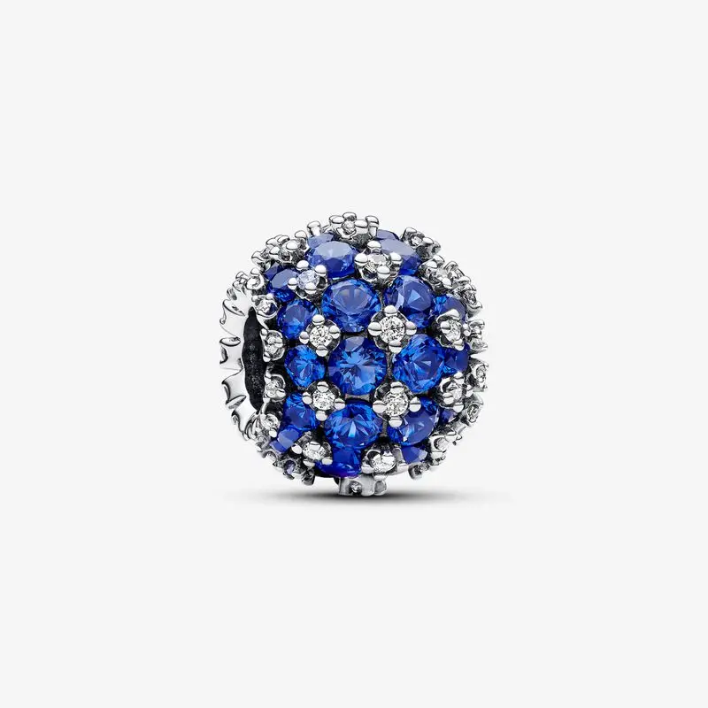 

925 Sterling Silver Sparkling Pave Round Blue Charm beads Fits Original Pandora bracelets Jewelry Making 2023