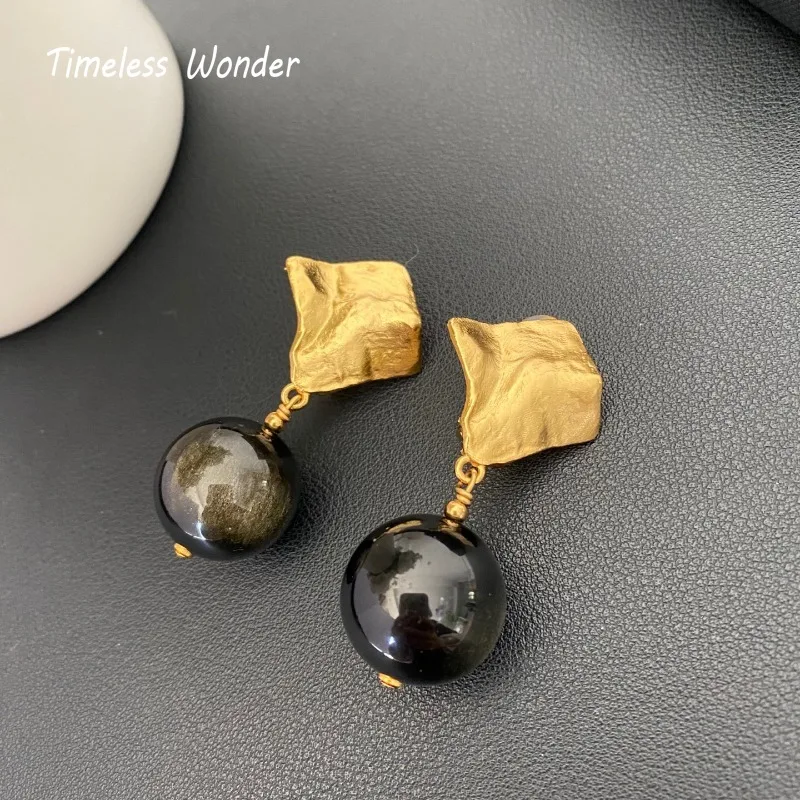 Timeless Wonder Retro Geo Stone Clip on Earrings for Women Designer Jewelry Runway Brincos Vintage Luxury Brand Rare Top 4269