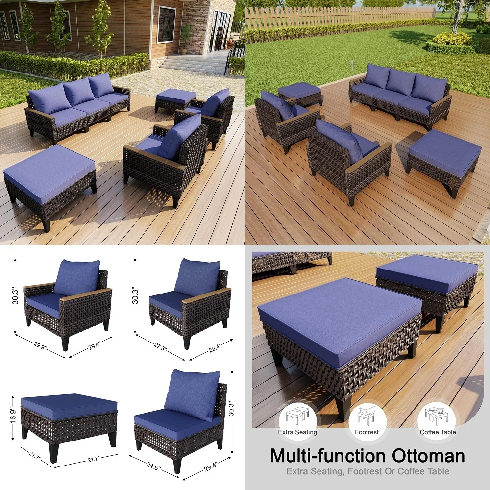 

7 Pieces Patio Furniture Sets AllWeather Outdoor Sectional Sofa Manual Weaving Wicker Rattan Patio Conversation Set with Cushio