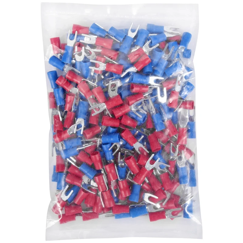 200pcs 16-14 AWG Red Blue Wire Connector Insulated Fork Terminal #4