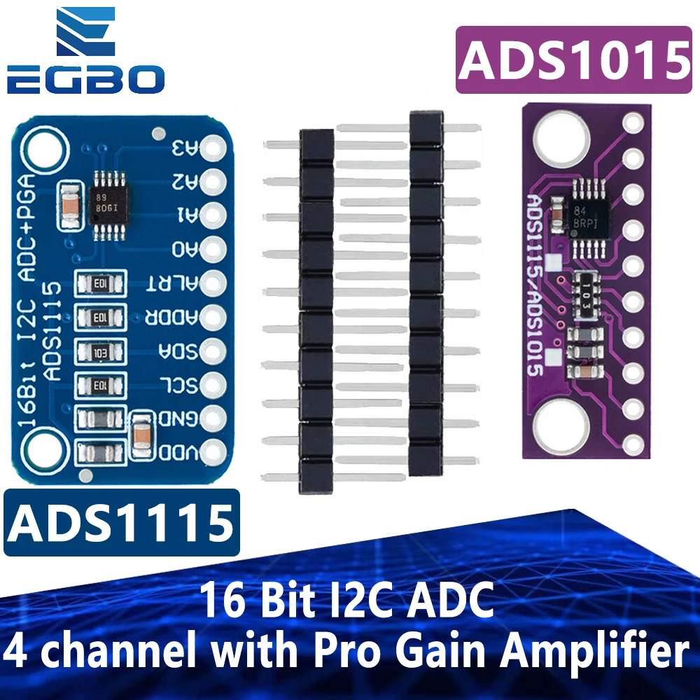1PCS EGBO 16 Bit I2C ADS1115 ADS1015  Module ADC 4 channel with Pro Gain Amplifier for Arduino RPi