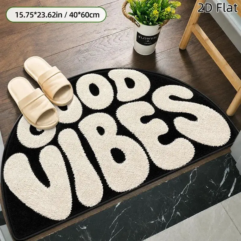 VIKAMA Groovy Lettering Area Rug Non Slip Washable Black White Typography Mat for Living Room Bedroom Kids Room Home Decoration