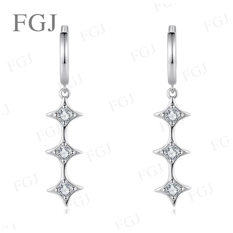 925 Sterling Silber Ohrringe mit drei vertikalen Sternen, D VVS1, Sternform, Moissanit, hängende Ohrringe, edler Alltagsschmuck für Damen – Detail 6