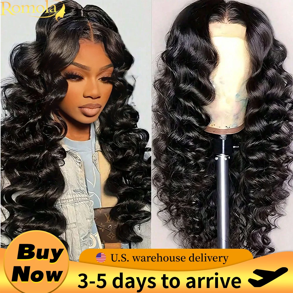 

RomolaWigs 13x6 Hd Кружевной фронтальный парик Свободные глубокие вьющиеся человеческие волосы 100% предварительно сорванные 13x4 Волнистые передние парики для чернокожих женщин