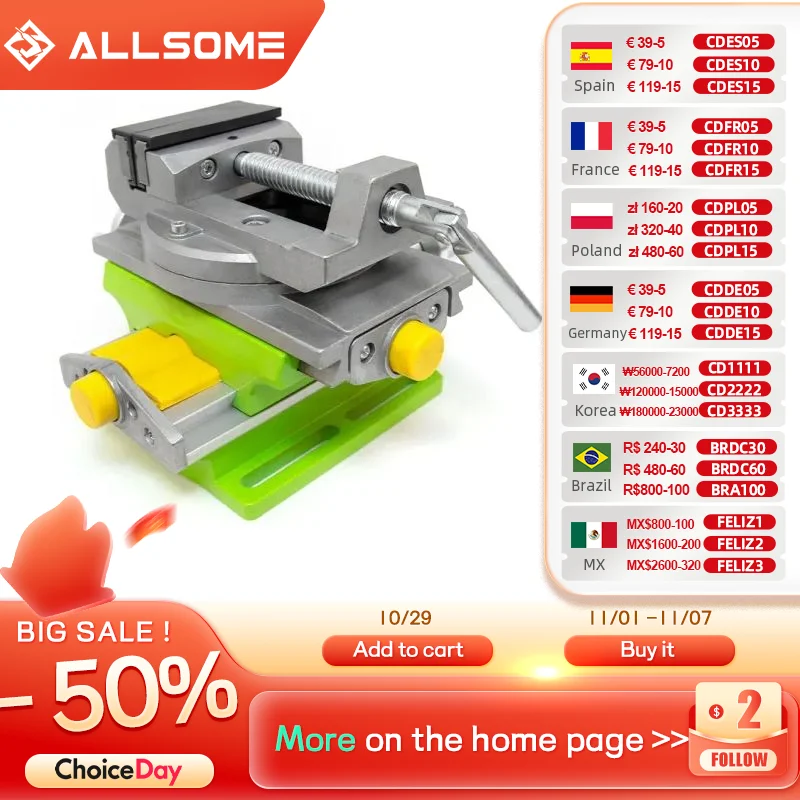 

ALLSOME 2 in 1 Milling Drilling Precision Vise Swivel Base Table Aluminium Alloy Compound Worktable