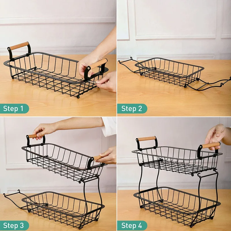 

Detachable 2-Layer Storage Rack Carbon Steel Anti-Rust Living Room Household Fruit Basket Minimalist Vegetable Fruit Shelf