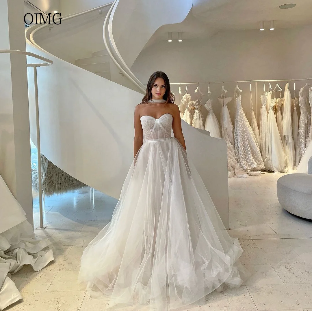 

OIMG Pastrol Ivory A-line Wedding Dress Tulle Sweetheart Neck Bride Dresses Floor Length Wedding Gowns Customized