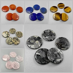 2PC Natural Flat Round Gem Stone Pendant 30MM Rose Quartz Obsidian Labradorite Charms For Jewelry Making Necklace Earrings DIY