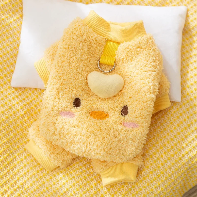 Vestiti invernali per cani ‌ Divertente cappotto caldo per gatti con motivo animale, completo in pile a quattro zampe con guinzaglio per forniture per animali domestici di taglia piccola e media