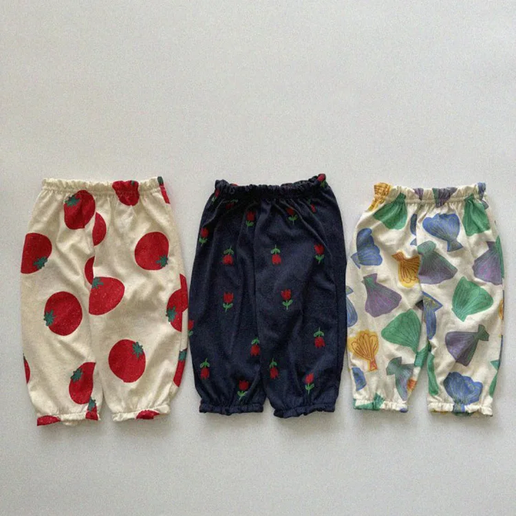Summer 2026 New Korean Children Clothing Pants Printed Thin Style Ankle Tied Air-conditioned Pants Casual Mosquito Proof Pants