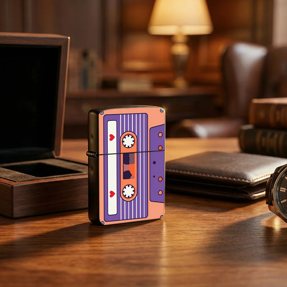 Retro vintage Flip Top Lighter lighters vintage Purple Orange Cassette Tape Heart 90s Nostalgia Art Print lighters for smokers