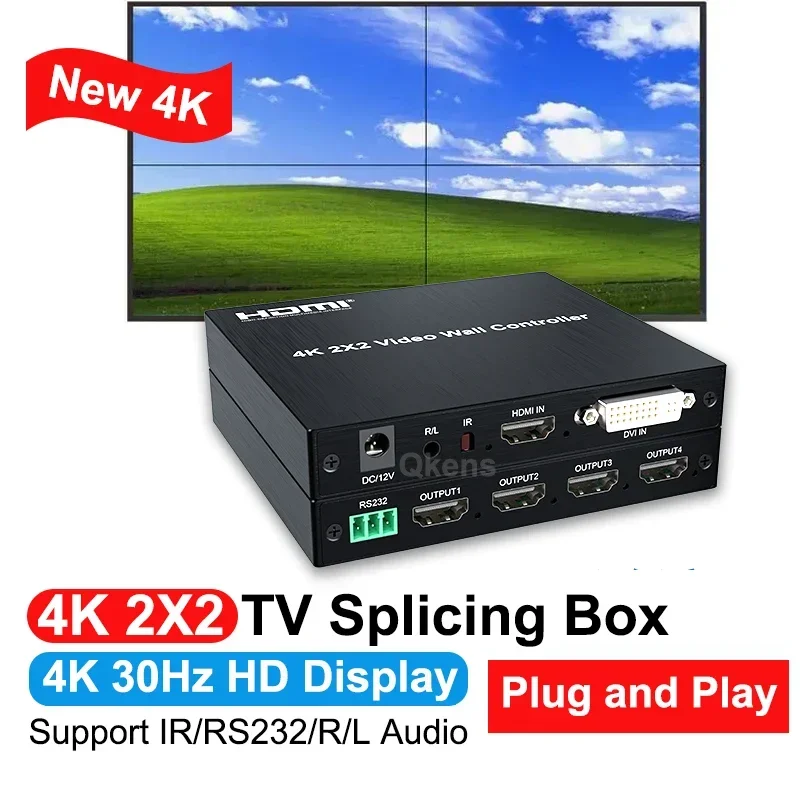 

4K@30hz 2x2 DVI HDMI Video Wall Controller Multi Screen Splicing Box 1080P@60hz 1x2 1x3 1x4 4x1 1 In 4 Out TV Splicer Processor