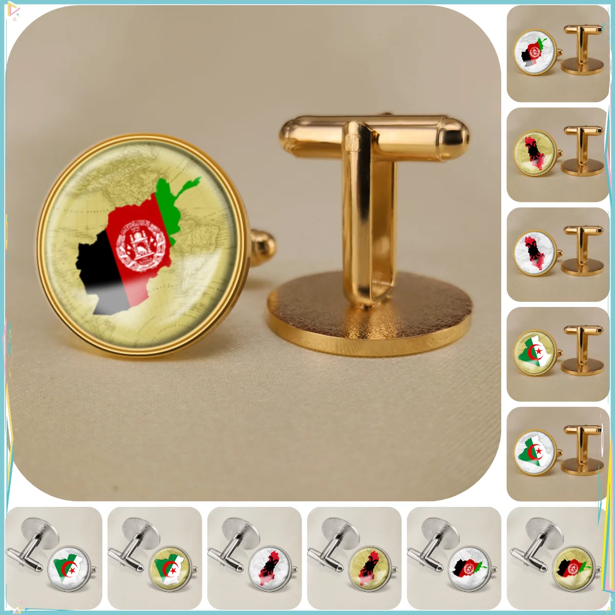 Afghanistan Albania Algeria National Emblem Flag Cufflinks