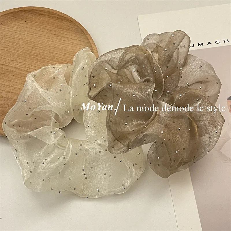 Mesh Polka Dot Hair Rope Tie Ponytail Leather Band Female Head Rope Super Fairy High-Grade Simple  Large Intestine Hair Ring