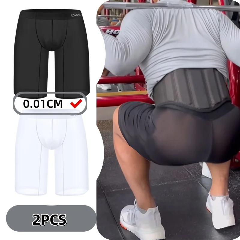 

2PCS Sports Short Men Transparent High-elasticity Fitness Leggings Cycling Pant Underwear Quick-drying Breathable MiddlePants