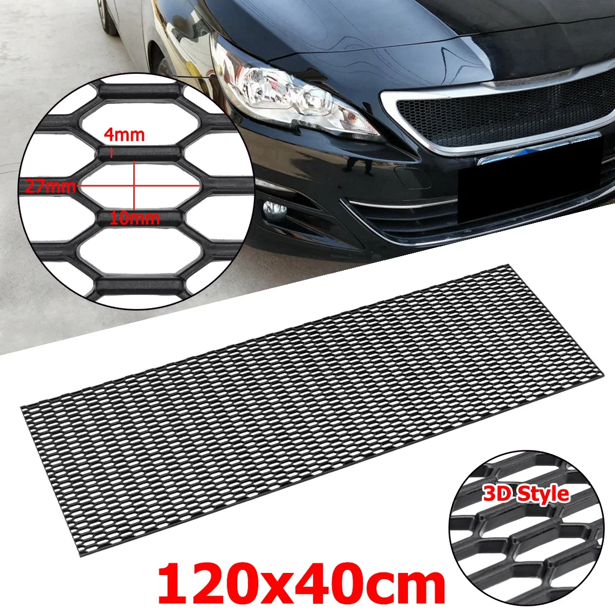 120X40cm 100x33cm Universal Hood Vent Racing Grills Grill Honeycomb Hexagon Mesh Grille ABS Plastic Spoiler Bumper Vents