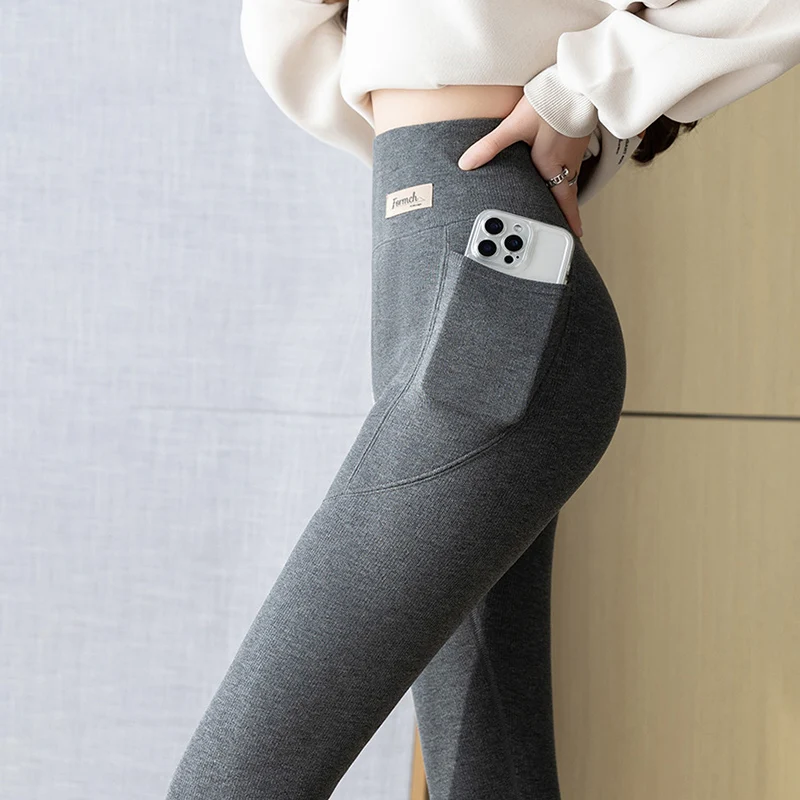 

New Pocket Daily Casual Leggings Women Autumn Winter Thicken Warm Skinny Leggings Woman Korean Tummy Control Slim Fit Leggings