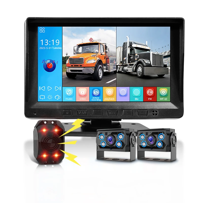 7 Inch Blind Area Audible and Visual Alarm System Easy Install 360 Around Security Camera Monitor Kit Parking Assistance System