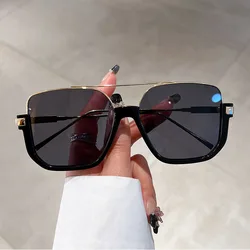 KAMMPT Retro Pilot Metal Sunglasses Fashion Korean Style Women Square Shades Trendy Ins Popular Brand Design UV400 Sun Glasses