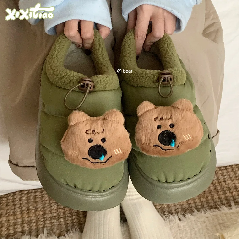 

Women Slippers Casual Home Shoes For Men And Women Instagram Trendy Fun Bear Couple Soft Soled Cotton Indoor Household Slippers