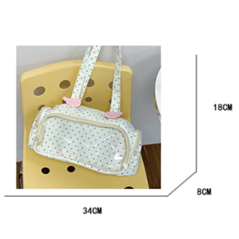 Angel Wings Ita-Tasche mit transparentem Sichtfenster, Damen-Umhängetasche im japanischen Stil, vielseitige Polka-Dot-Handtasche für den täglichen Pendelverkehr – Detail 1