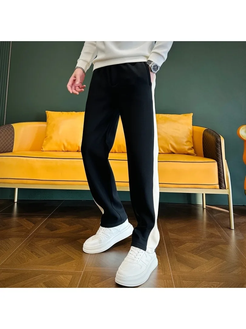 

Мужские зимние модные утепленные брюки с флисовой подкладкой, прямого кроя, повседневные, высококачественные, комфортные, теплые, свободного кроя