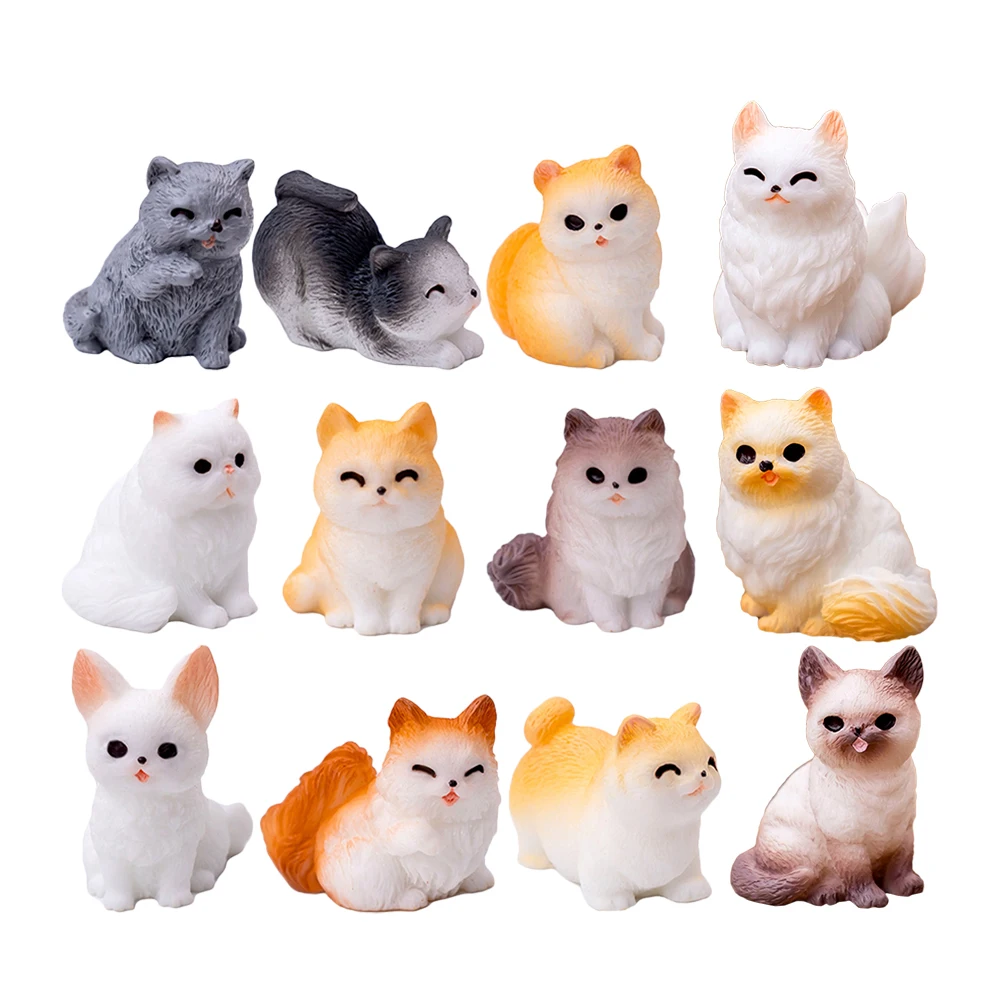 

12Pcs Small Cat Figurines Hand-Painted Mini Resin Cats for Pots Gardens Terrariums Lovely Kawaii Animal Decorations Whimsical