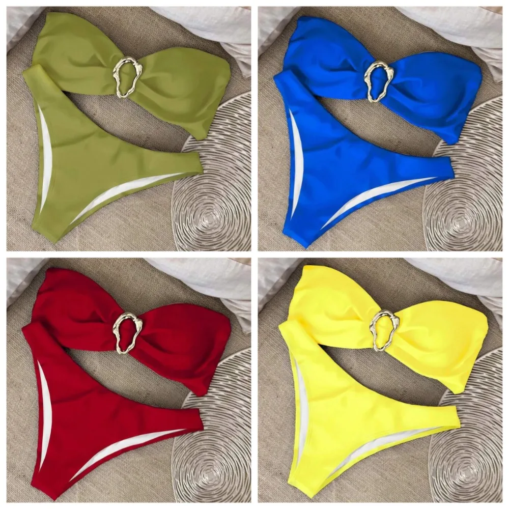 

Бандо, бикини, пуш-ап, женские купальники, 2021, сексуальный бразильский комплект бикини, стринги, микро-бикини, женская однотонная пляжная одежда