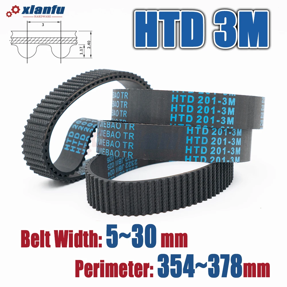 HTD 3M Rubber Timing Belt Perimeter HTD3M 354 357 360 363 366 369 372 375 378mm Drive Synchronous Transmission Width 5~30mm CNC