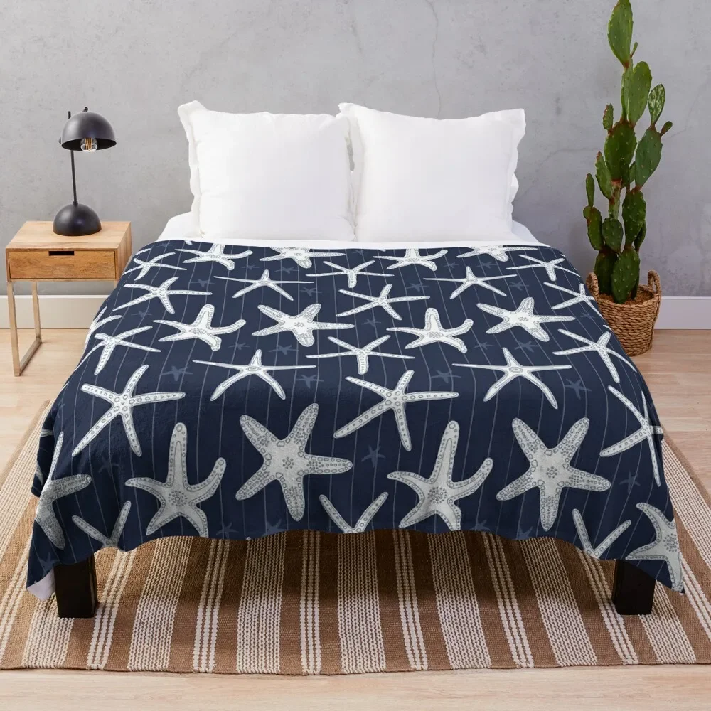 

Hamptons Ocean Sea Star Starfish Striped Pattern Throw Blanket manga Quilt Weighted Decorative Throw Blankets