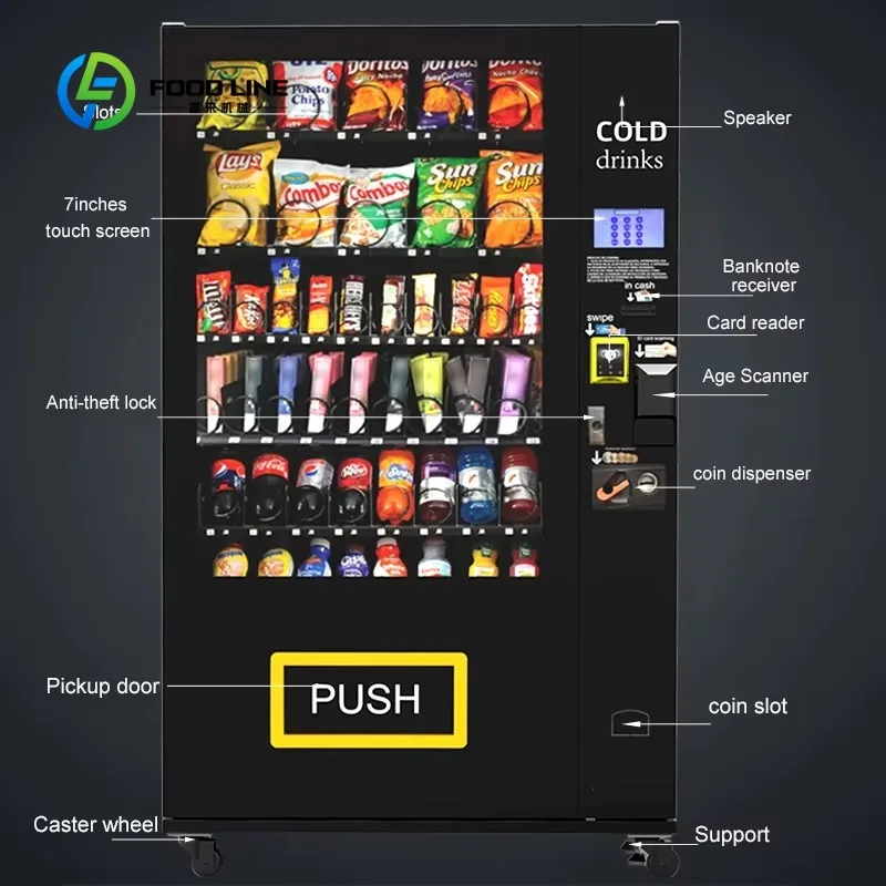 Market Narrow Refrigerated Snack Beverage Vending Dispenser OEM ODM Customizable 7 Inch Display With Open SDK Interface