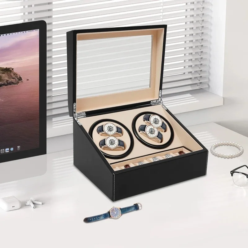 Automatic Watch Winder Display Box 4+6 PU Leather Watch Storage Case Black/Brown Jewelry Shaker for Men And Women