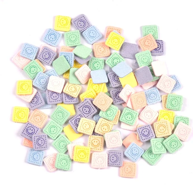 50Pcs Smile Cube Fiber Leather Labels Embossed Tags DIY Flag Label For Garment Sewing Accessories 12mm cp3529