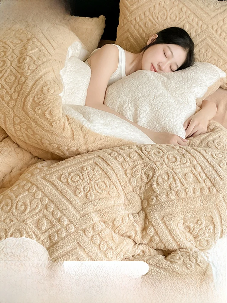 

Бархатное одеяло Thiened Milk Lamb, хлопковое двухслойное весенне-осенне-зимнее теплое одеяло с одним ворсом